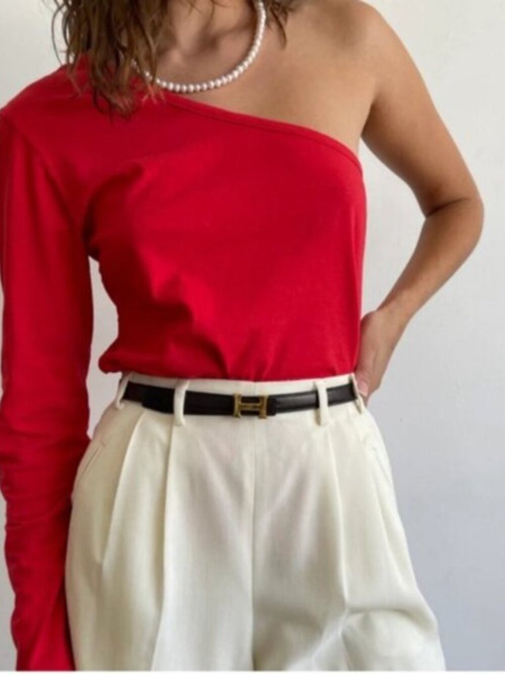 Donni Red One Shoulder Cotton Top